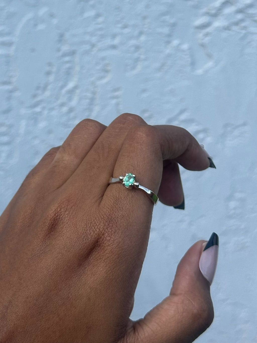 "Oval Solitaire" Emerald Ring - 950 Sterling Silver