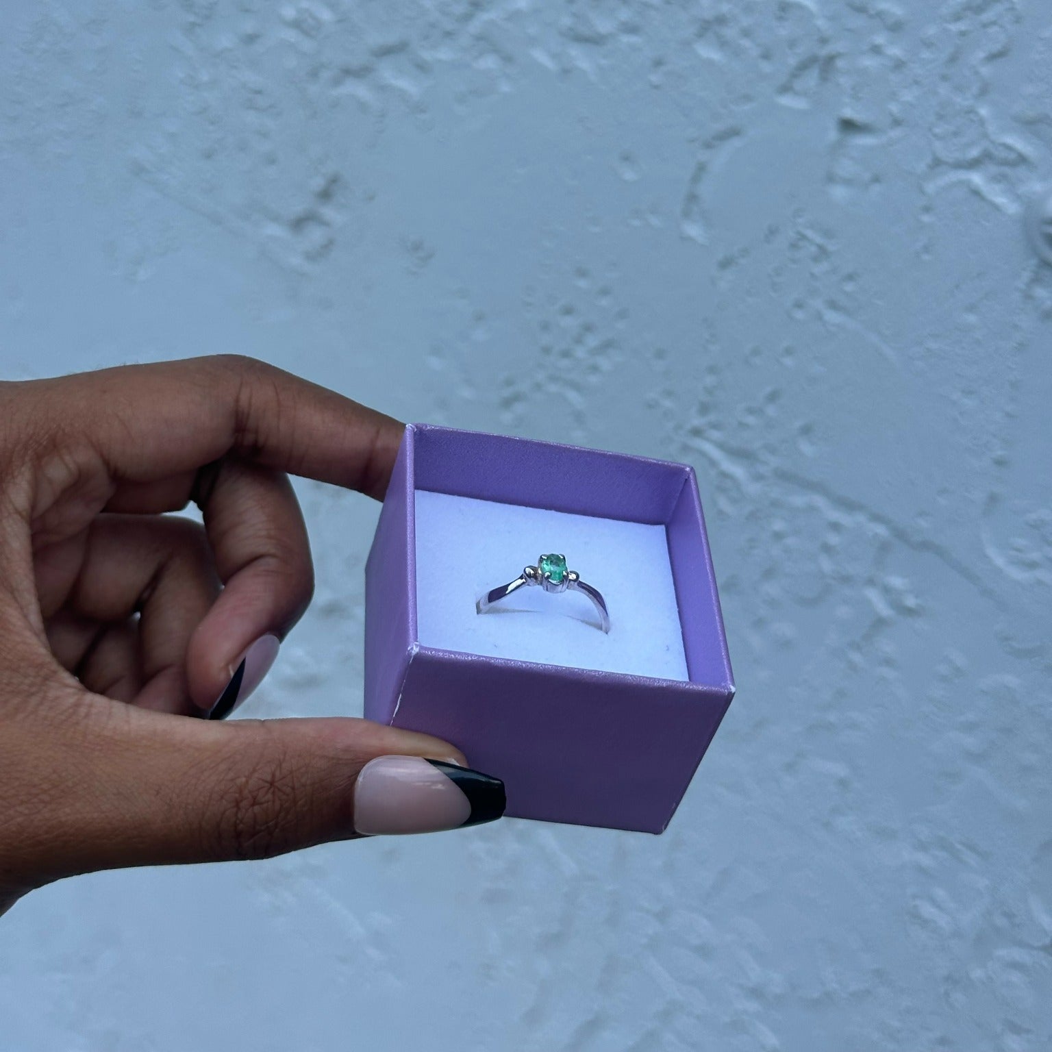"Oval Solitaire" Emerald Ring - 950 Sterling Silver