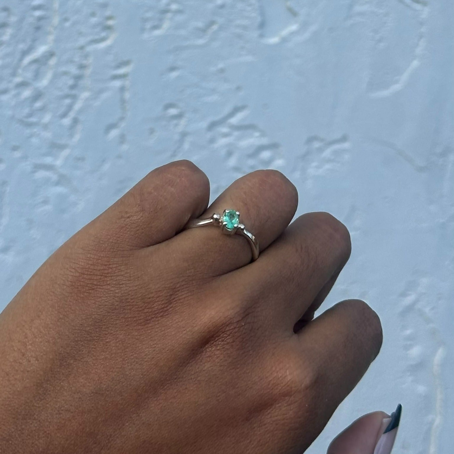 "Oval Solitaire" Emerald Ring - 950 Sterling Silver