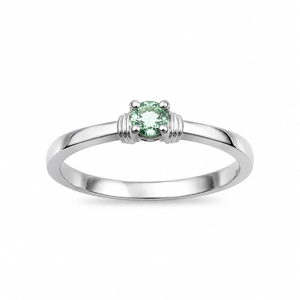 Circle Emerald Ring, 950 Sterling Silver, Dainty Green Stone Ring, Gift for Women