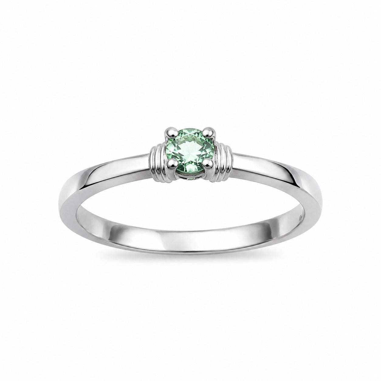 Circle Emerald Ring, 950 Sterling Silver, Dainty Green Stone Ring, Gift for Women