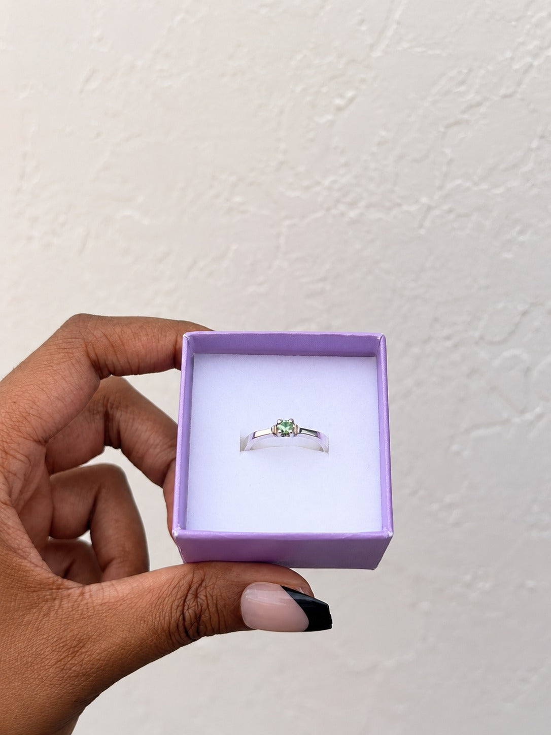 Circle Emerald Ring, 950 Sterling Silver, Dainty Green Stone Ring, Gift for Women