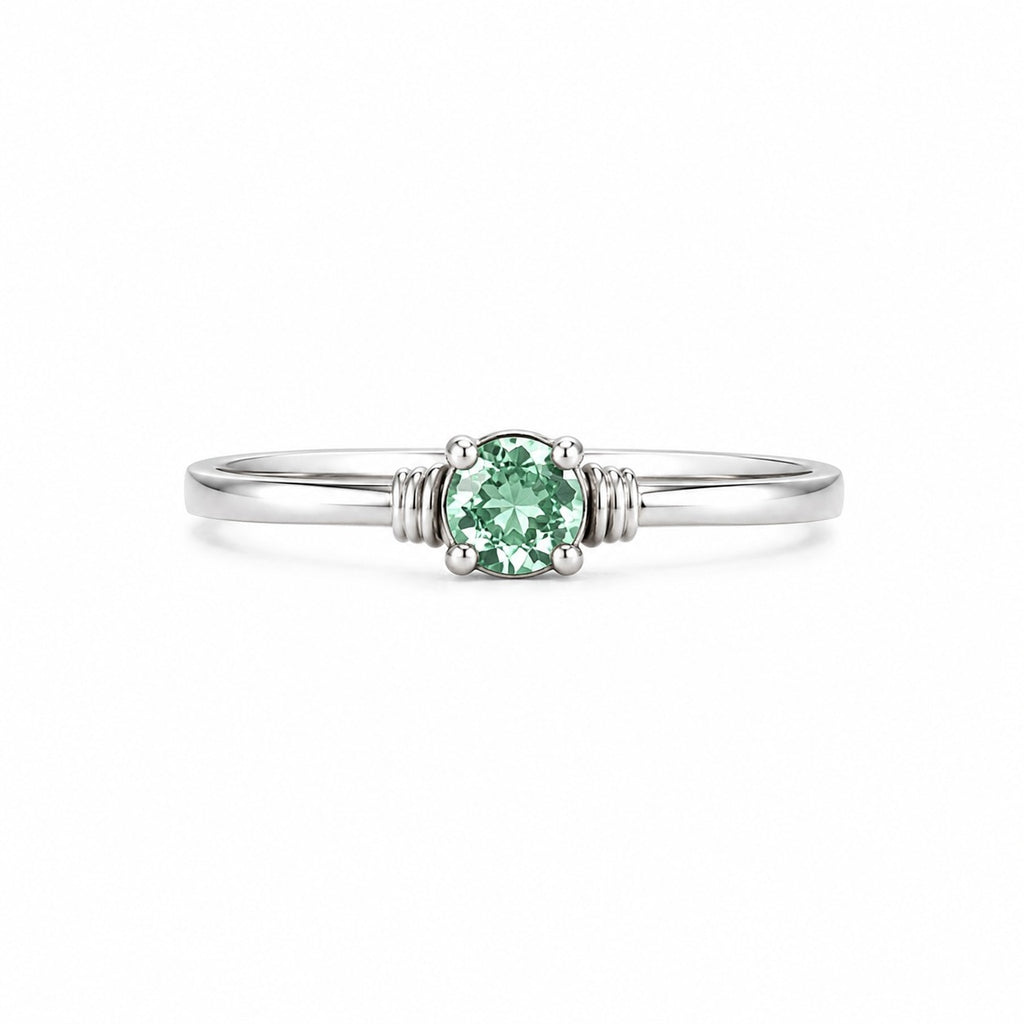 Circle Emerald Ring, 950 Sterling Silver, Dainty Green Stone Ring, Gift for Women