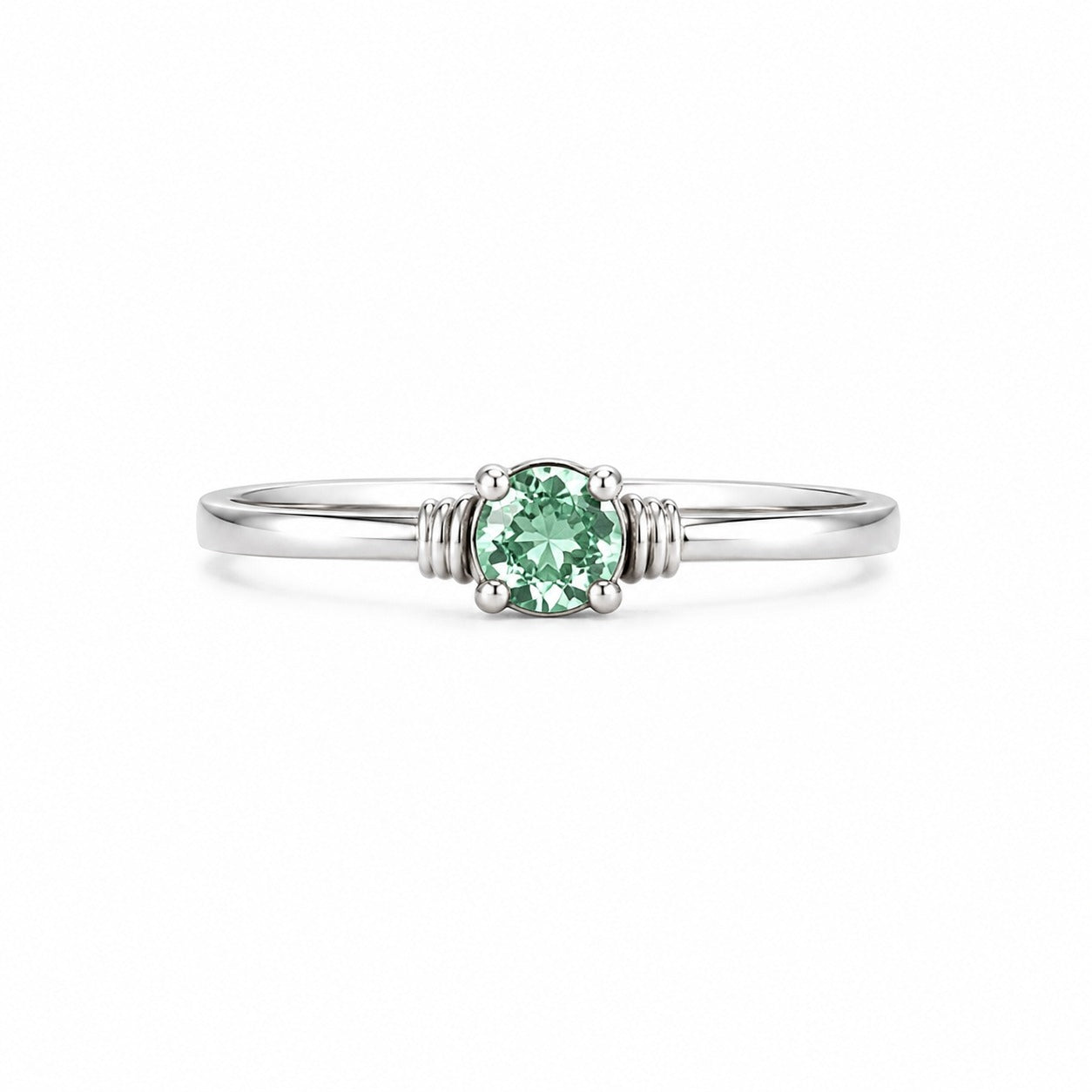 Circle Emerald Ring, 950 Sterling Silver, Dainty Green Stone Ring, Gift for Women