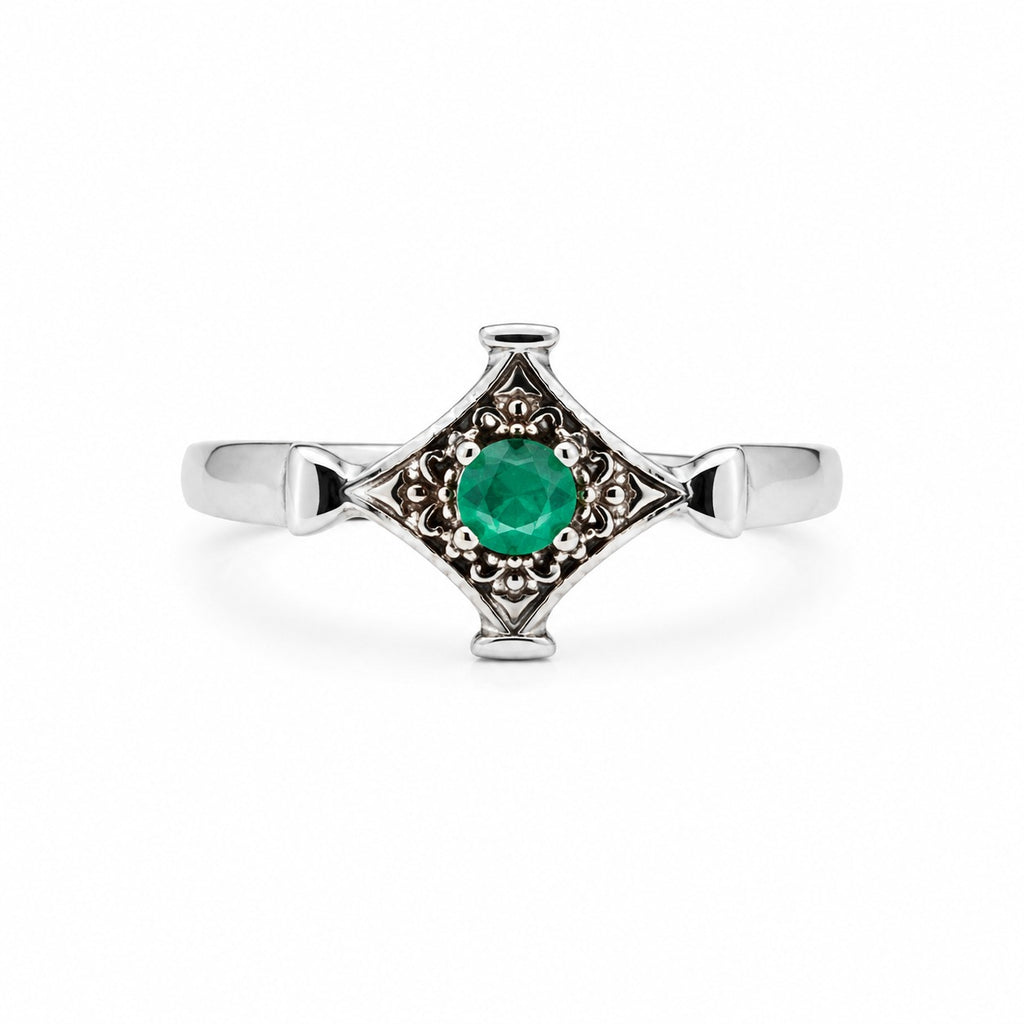 "Rhombus Cut" Emerald Ring - 950 Sterling Silver