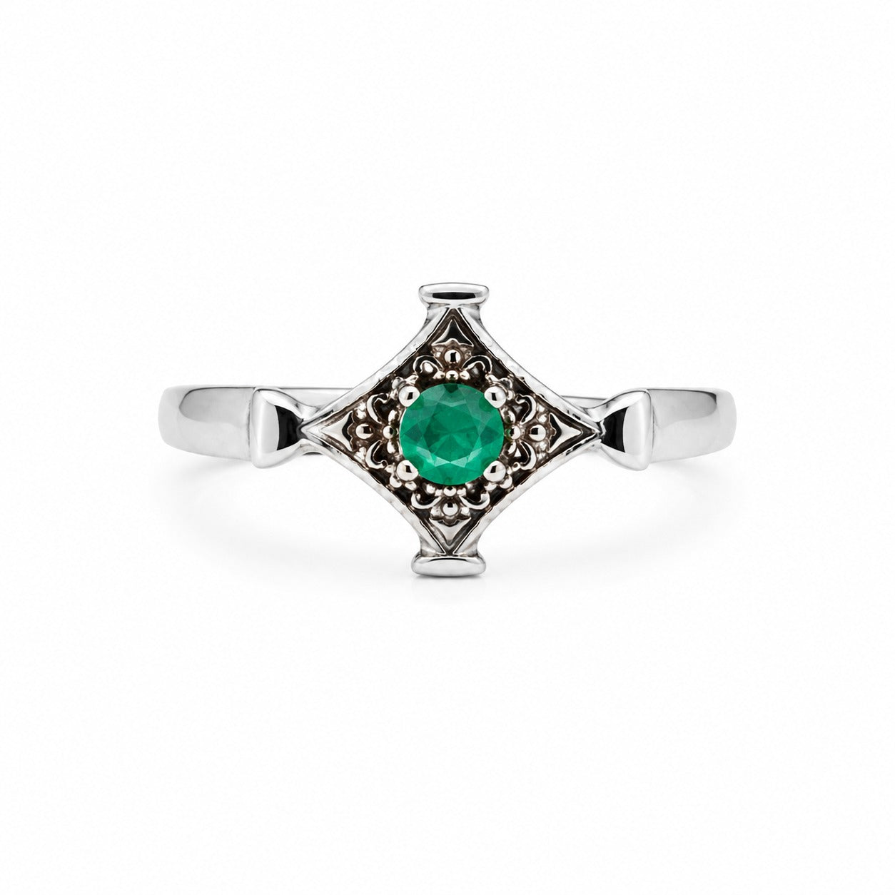 "Rhombus Cut" Emerald Ring - 950 Sterling Silver