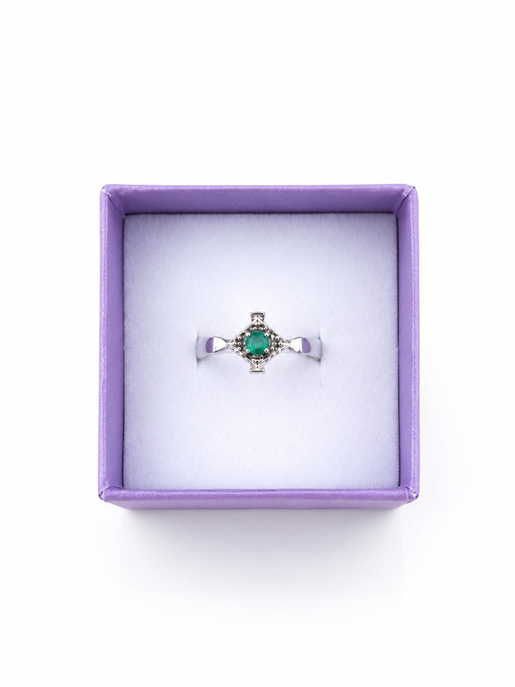 "Rhombus Cut" Emerald Ring - 950 Sterling Silver