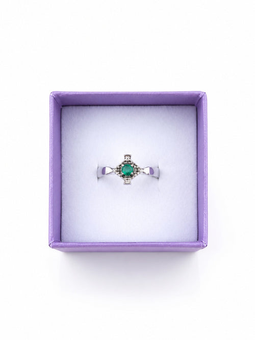 "Rhombus Cut" Emerald Ring - 950 Sterling Silver