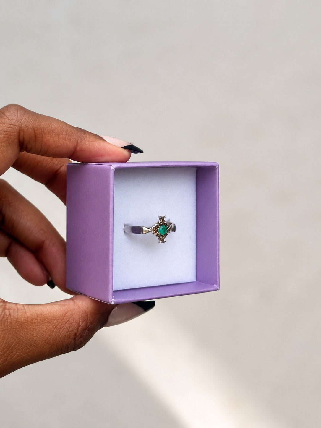 "Rhombus Cut" Emerald Ring - 950 Sterling Silver