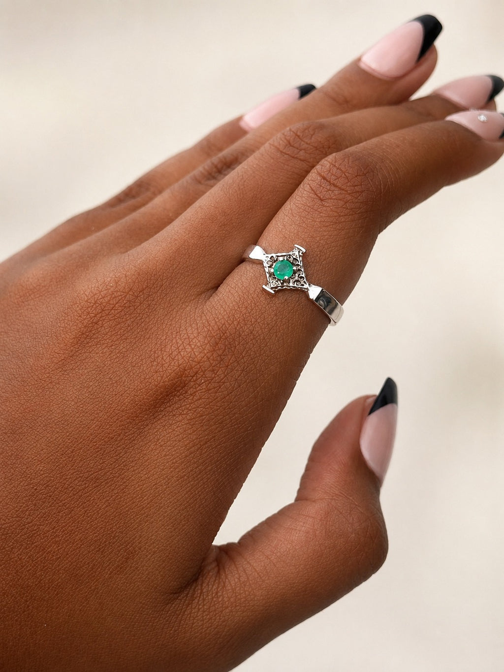 "Rhombus Cut" Emerald Ring - 950 Sterling Silver
