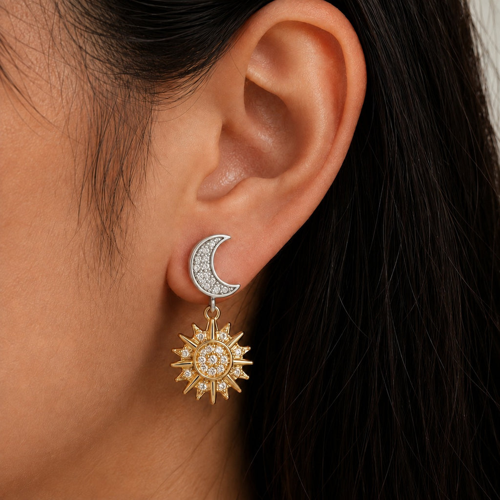 "Sun & Moon" Dangle Earrings - 925 Sterling Silver