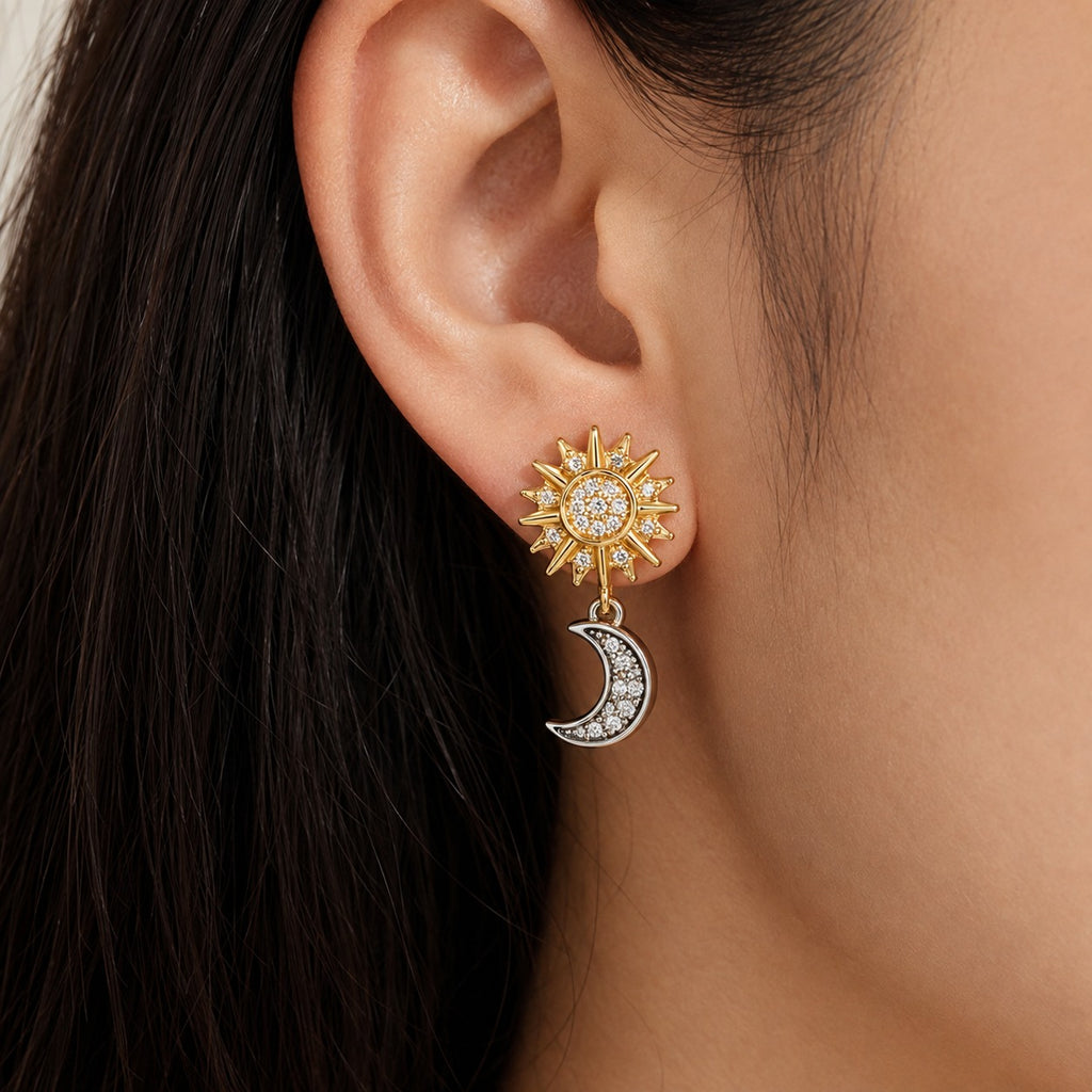 "Sun & Moon" Dangle Earrings - 925 Sterling Silver