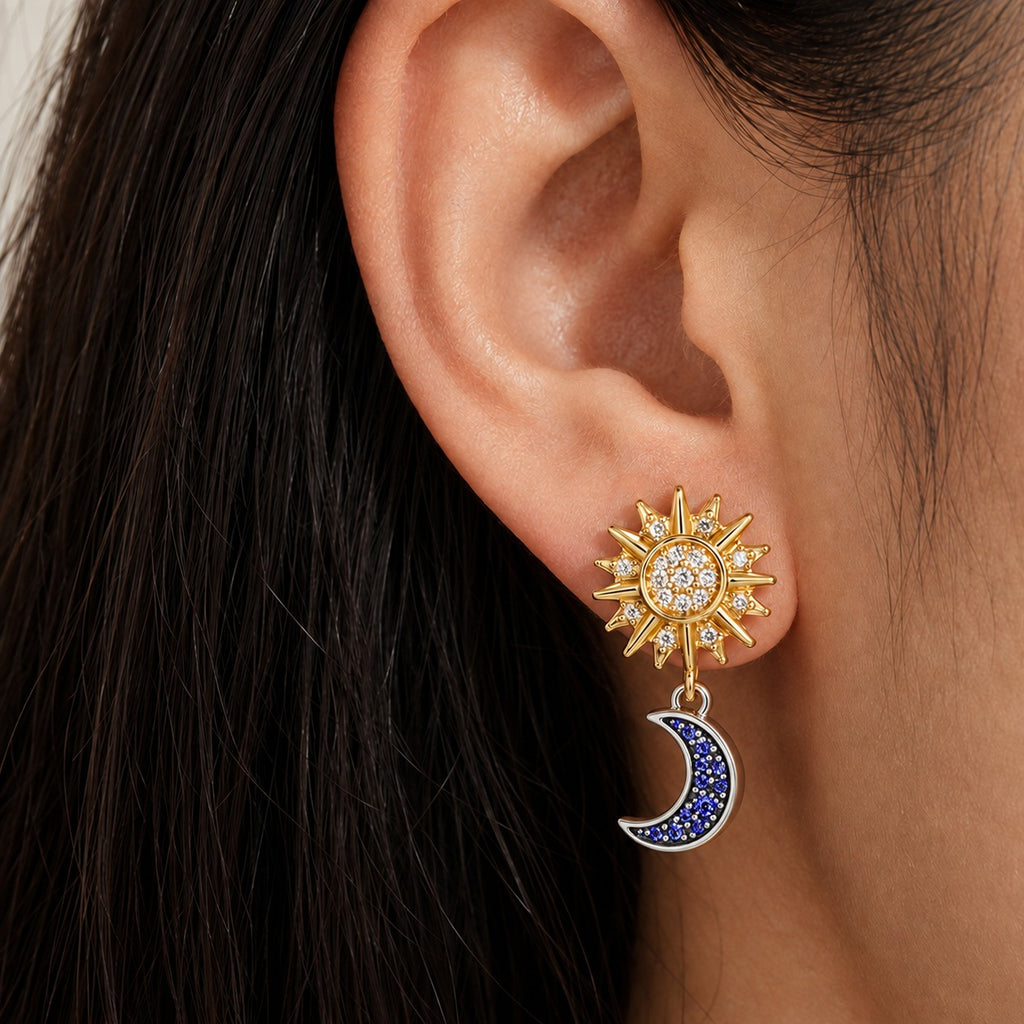 "Sun & Moon" Dangle Earrings - 925 Sterling Silver