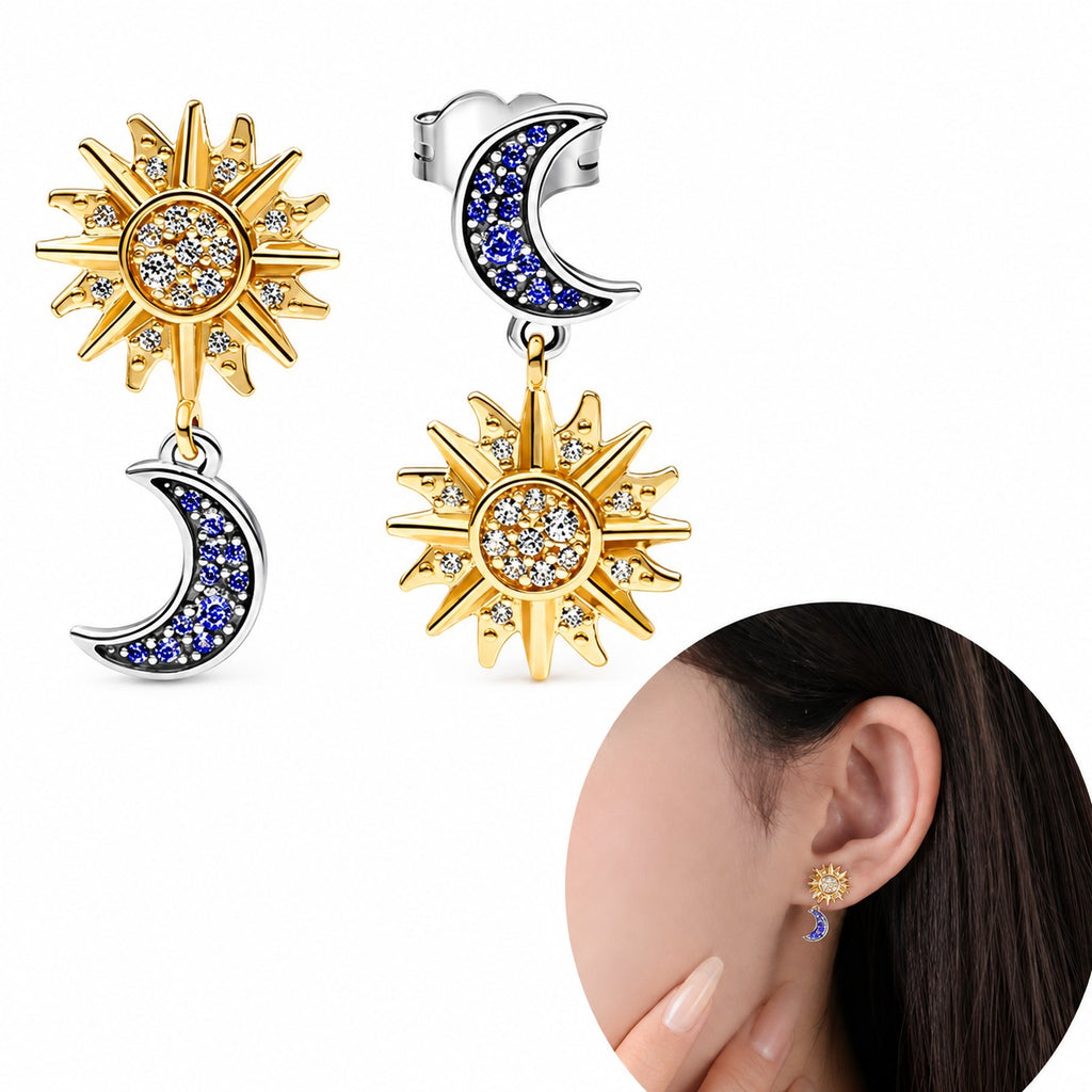 "Sun & Moon" Dangle Earrings - 925 Sterling Silver