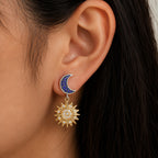 "Sun & Moon" Dangle Earrings - 925 Sterling Silver