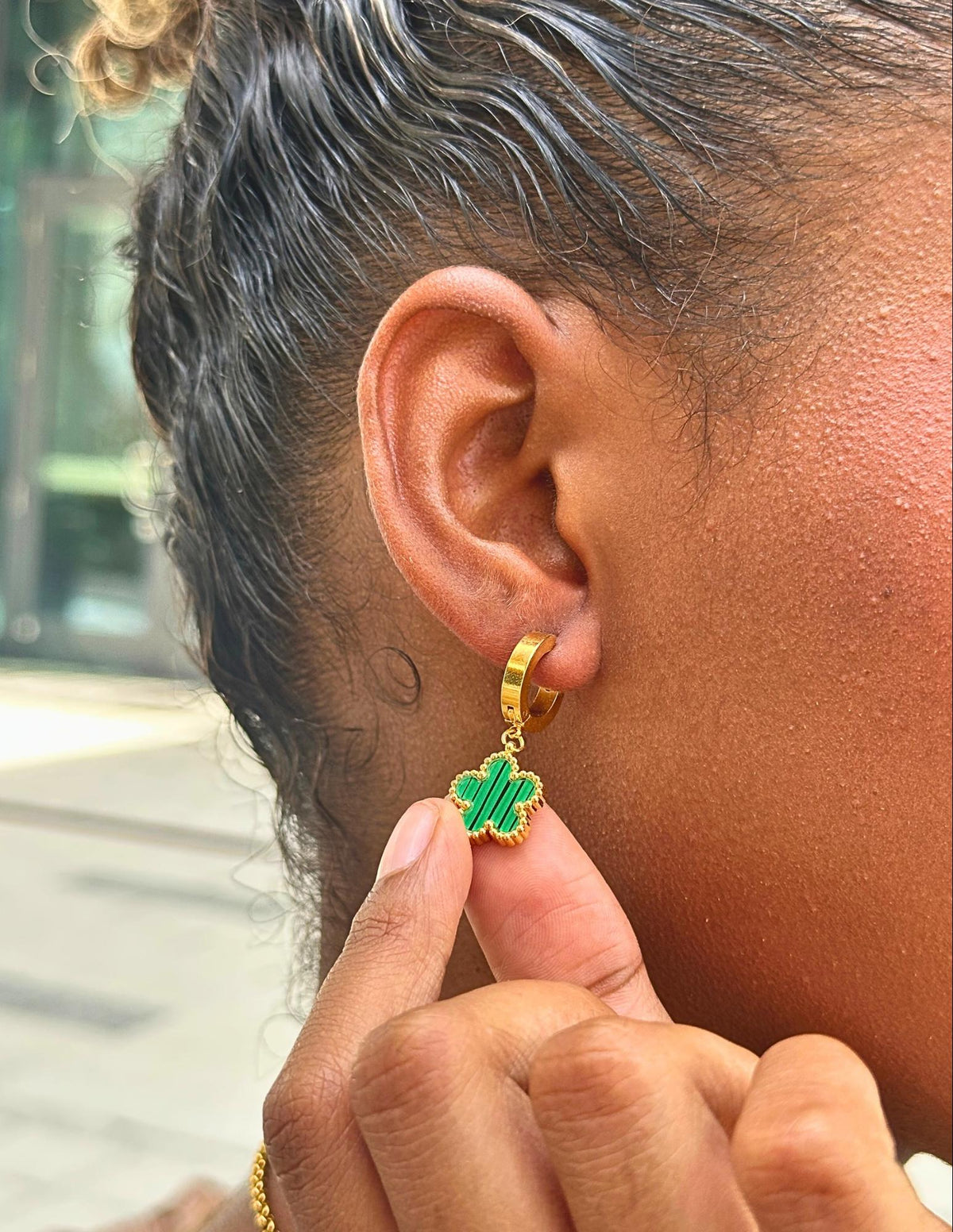 Clover Huggie Hoops
