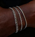 Cuban, Rope & Snake Bracelet Set (Silver)