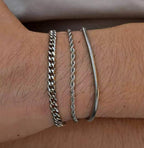 Cuban, Rope & Snake Bracelet Set (Silver)