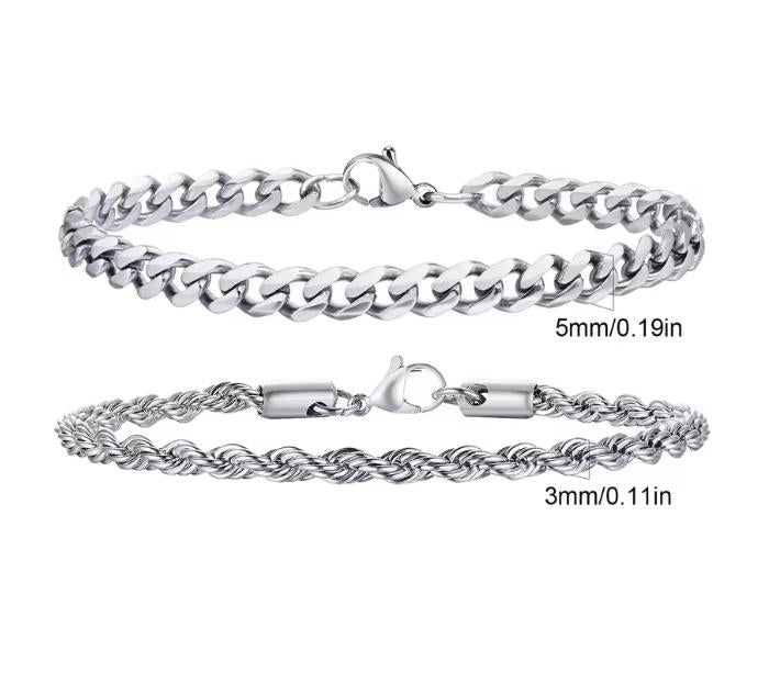 Cuban & Rope Bracelet Set (Silver)