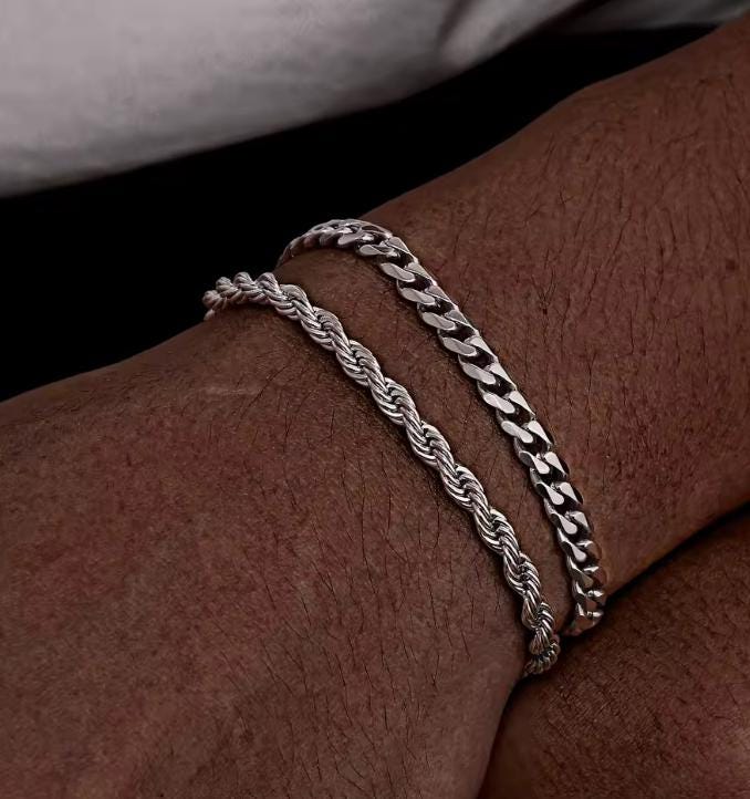 Cuban & Rope Bracelet Set (Silver)