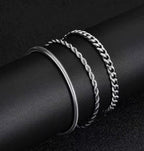 Cuban, Rope & Snake Bracelet Set (Silver)