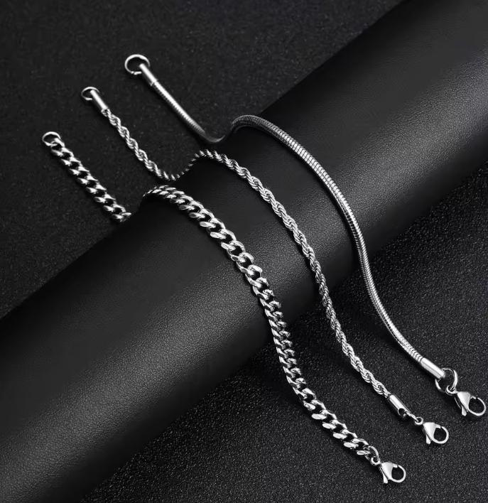 Cuban, Rope & Snake Bracelet Set (Silver)