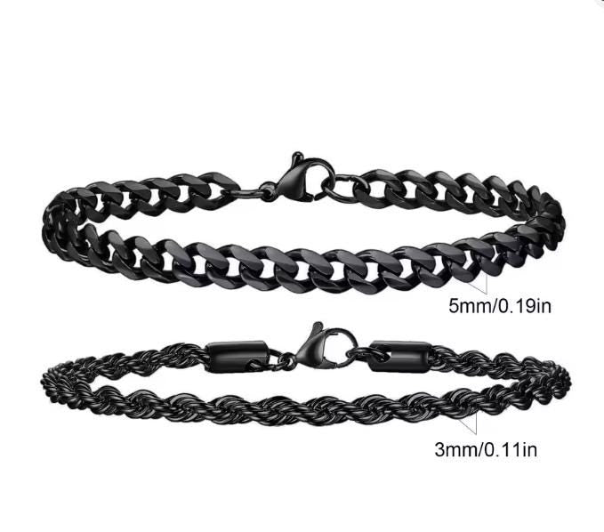 Cuban & Rope Bracelet Set (Black)