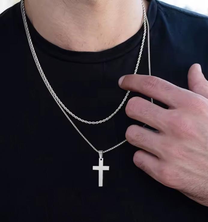 Cross on Popcorn Chain (Silver)