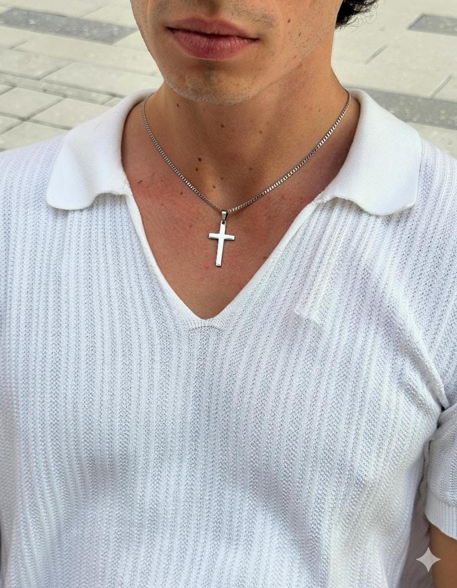 Cross on Cuban Chain (Silver)