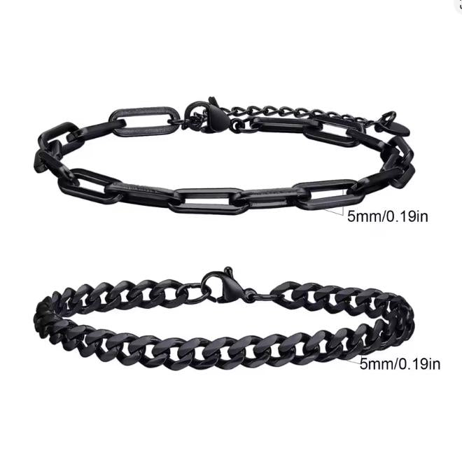 Cuban & Paperclip Bracelet Set (Black)