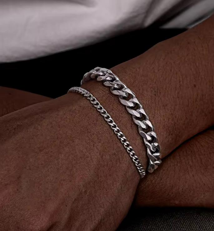 Cuban Bracelet Set (Silver)