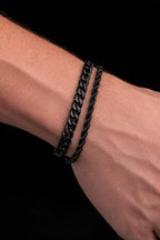 Cuban & Rope Bracelet Set (Black)