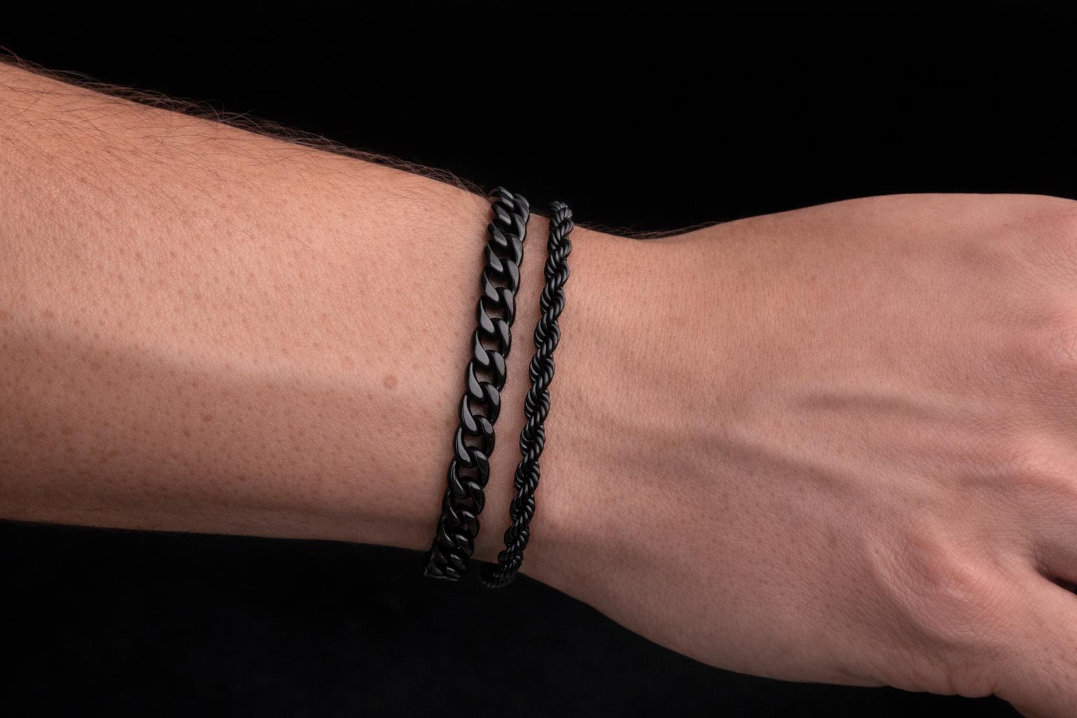 Cuban & Rope Bracelet Set (Black)