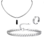 Cuban Necklace, Bracelet & Ring Set