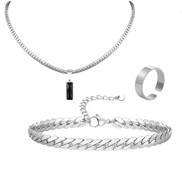 Cuban Necklace, Bracelet & Ring Set