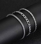 Figaro, Rope & Wheat Bracelet Set (Silver)
