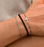 Cross, Rope & Agate Bead Bracelet Set