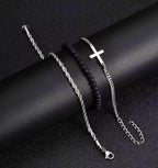 Cross, Rope & Agate Bead Bracelet Set