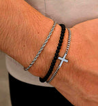 Cross, Rope & Agate Bead Bracelet Set