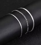 Figaro & Herringbone Bracelet Set (Silver)