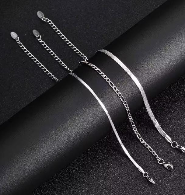 Figaro & Herringbone Bracelet Set (Silver)