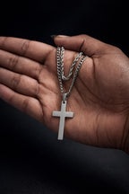 Cross on Cuban & Rope Set (Silver)
