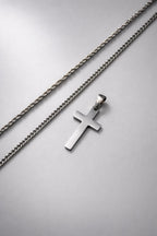 Cross on Cuban & Rope Set (Silver)