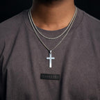 Cross on Cuban & Rope Set (Silver)