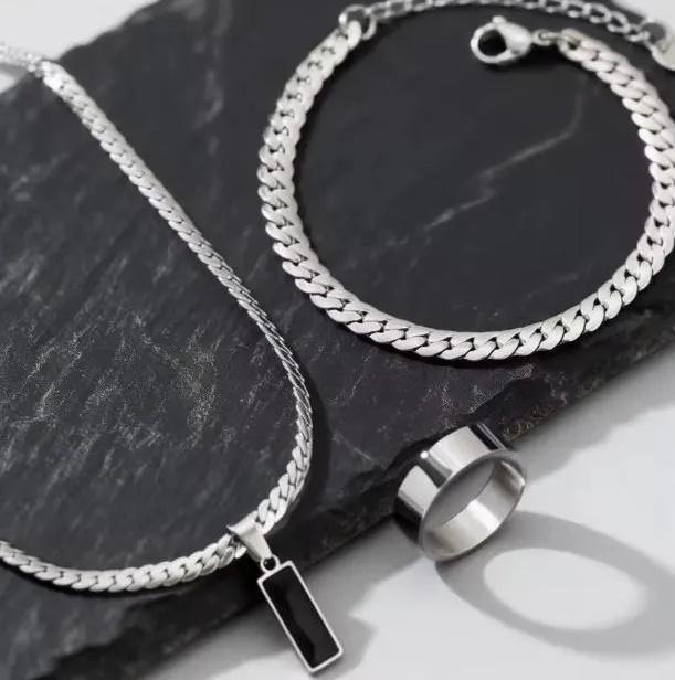 Cuban Necklace, Bracelet & Ring Set
