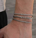 Figaro, Rope & Wheat Bracelet Set (Silver)
