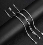 Figaro, Rope & Wheat Bracelet Set (Silver)