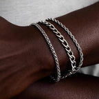 Figaro, Rope & Wheat Bracelet Set (Silver)