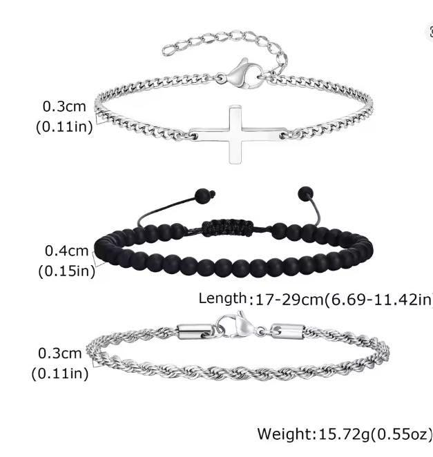 Cross, Rope & Agate Bead Bracelet Set