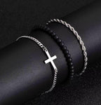 Cross, Rope & Agate Bead Bracelet Set